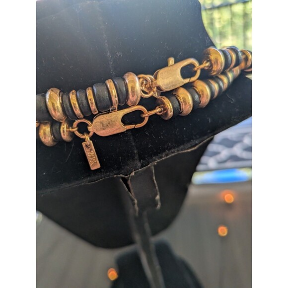 ZARA Layered Necklaces Pack Of 2 Beaded Wooden Blue Brown Gold Maximalist Retro - Picture 6 of 12
